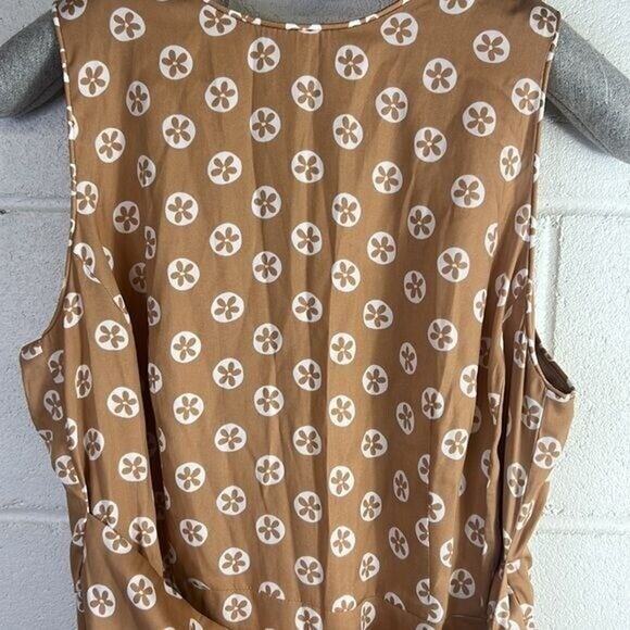 NEW Ann Tayler Petite Floral Tie Waist Sheath Dress Sz 2 midi Tan/White printed - Picture 5 of 7